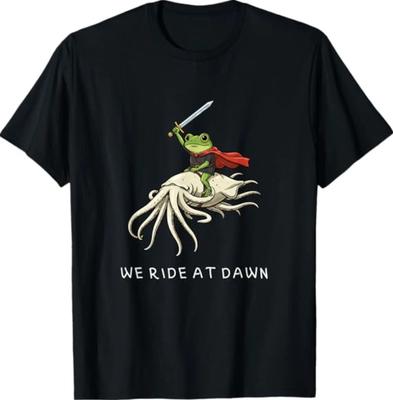 We Ride At Dawn Funny Grumpy Frog Squid Meme T-Shirt