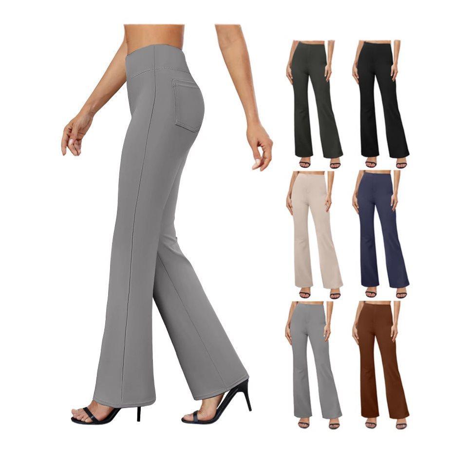Women's High Waist Flare Pants Solid Color Casual Bootcut Trousers with Stretch