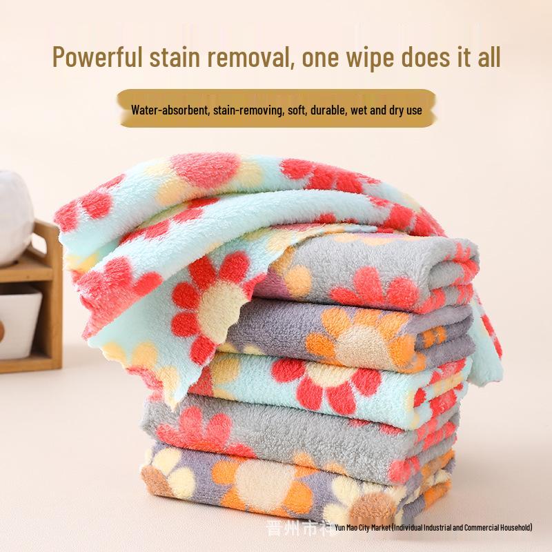 Sunflower Coral Fleece Soft Absorbent Dishcloth and Hand Towel Set