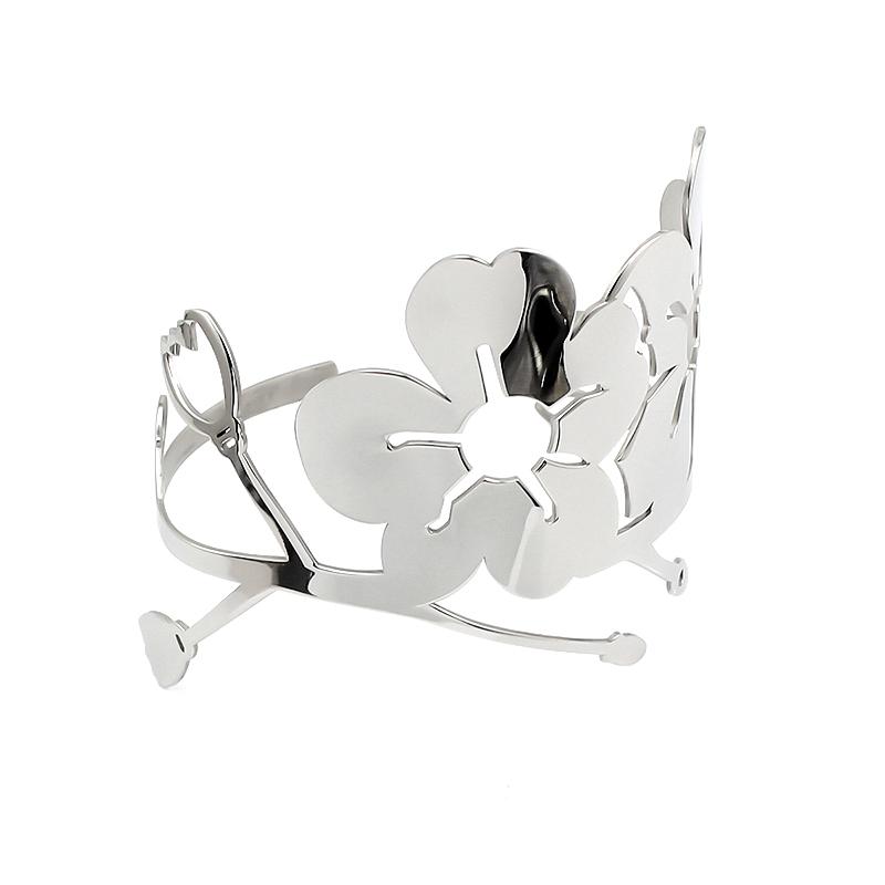 Fashion Exaggerated 316L Stainless Steel Bracelet Hollow Flower Cuff Bangle Silver Plated Statement Jewelry