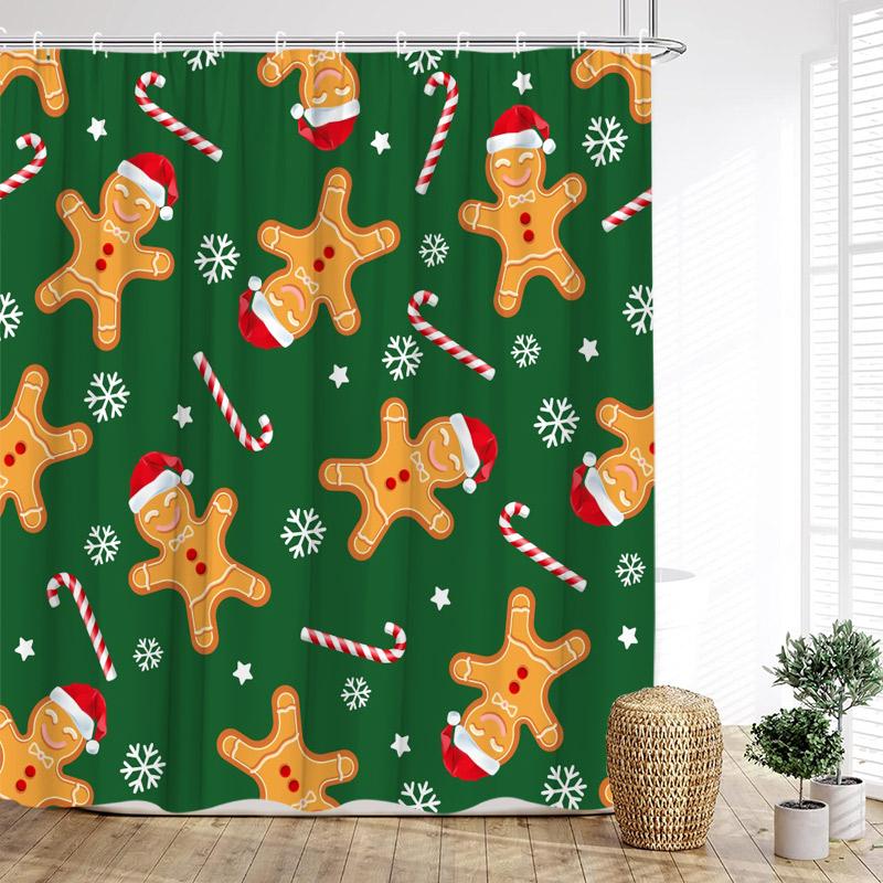 Cartoon Christmas Shower Curtain Funny Snowman Santa Claus Elk Xmas Trees New Year Kids Bath Curtains Bathroom Decor With Hooks
