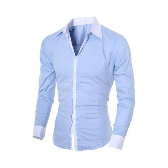 Fall Spring Men Formal Shirt Turn-down Collar Single-breasted Contrast Color Slim Fit Long Sleeves Button Cardigan Mid Length Business Daily