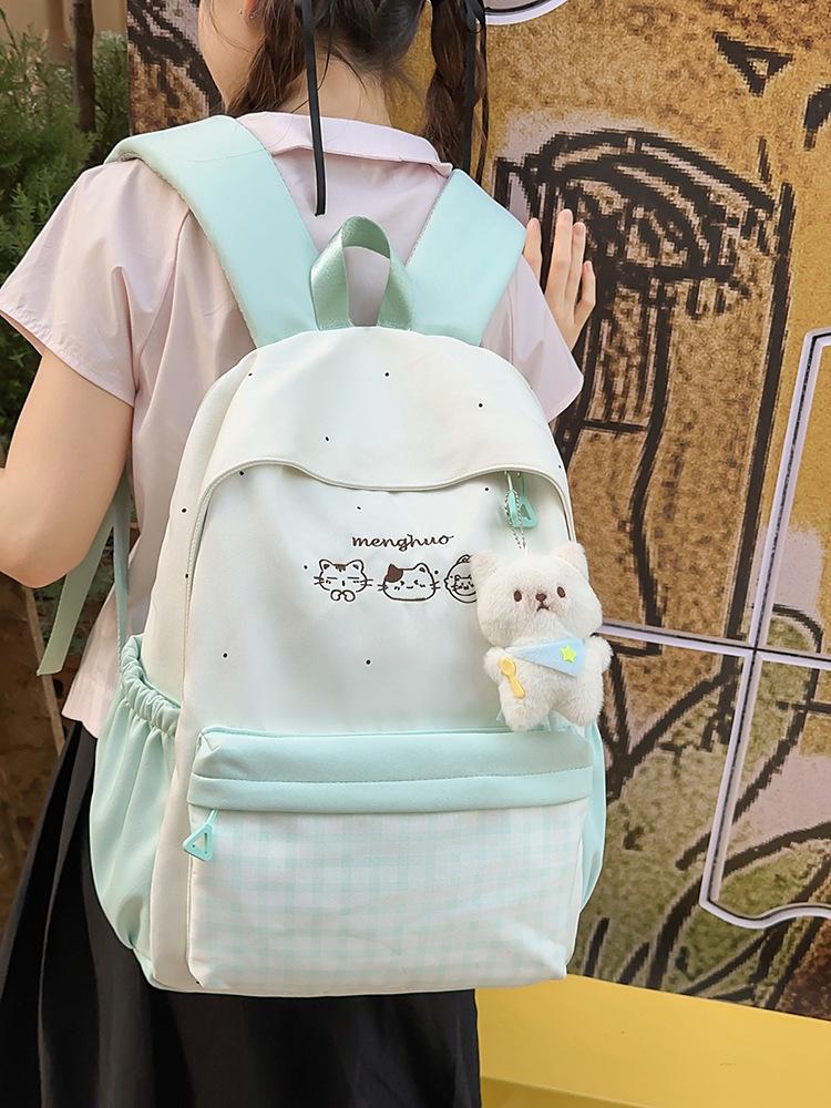 New Color Block Backpack for High School & College Women - Campus, Mori Style