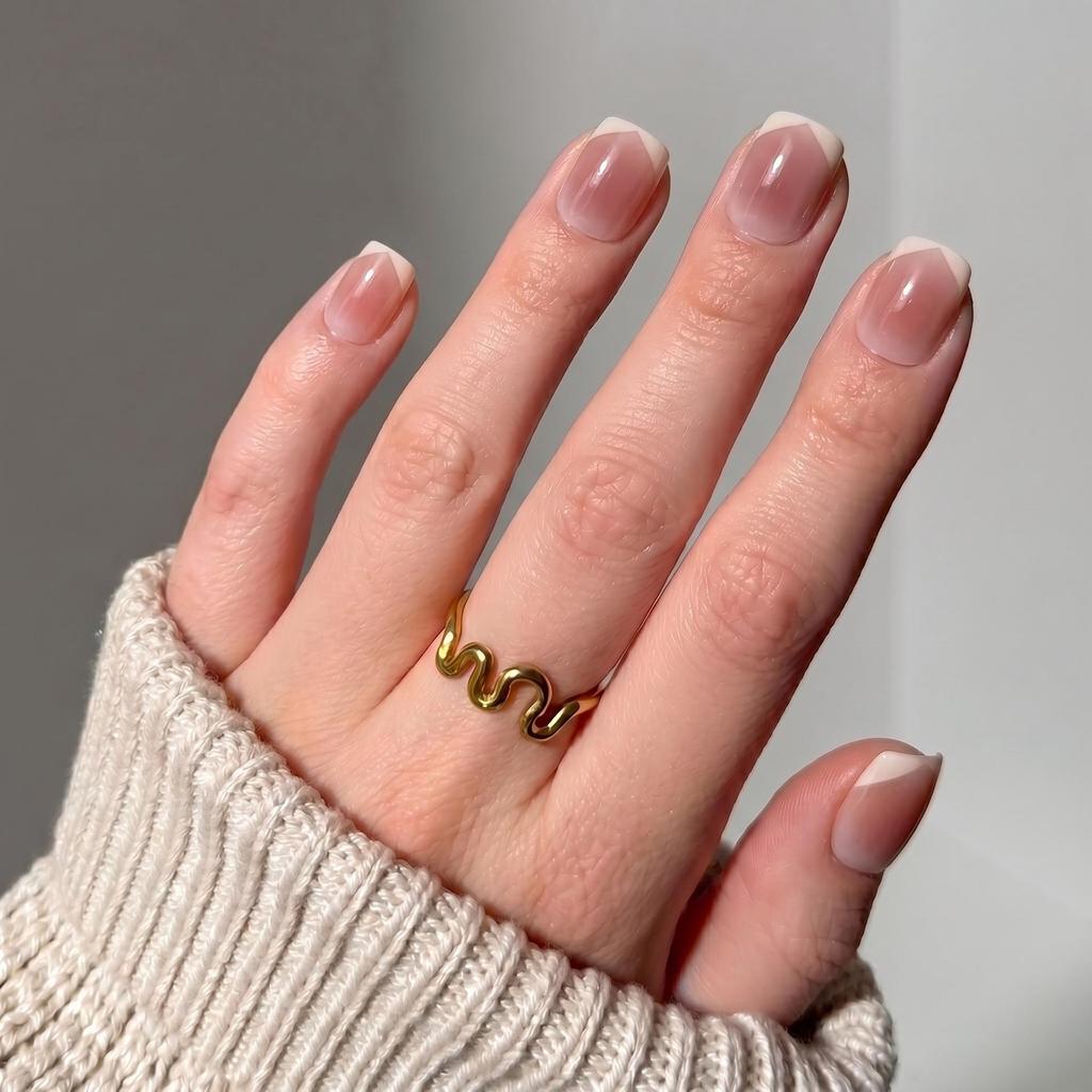 Hochwertige tragbare künstliche Nägel im Mandel-Nude-French-Stil – mittellange und lange Nagelspitzen
