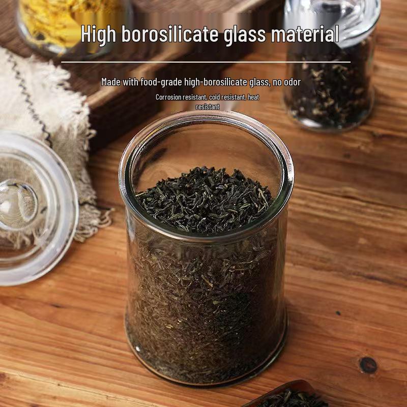 In-Stock Dustproof & Moistureproof High-Borosilicate Glass Tea Storage Canister with Sealed Lid and Large Capacity