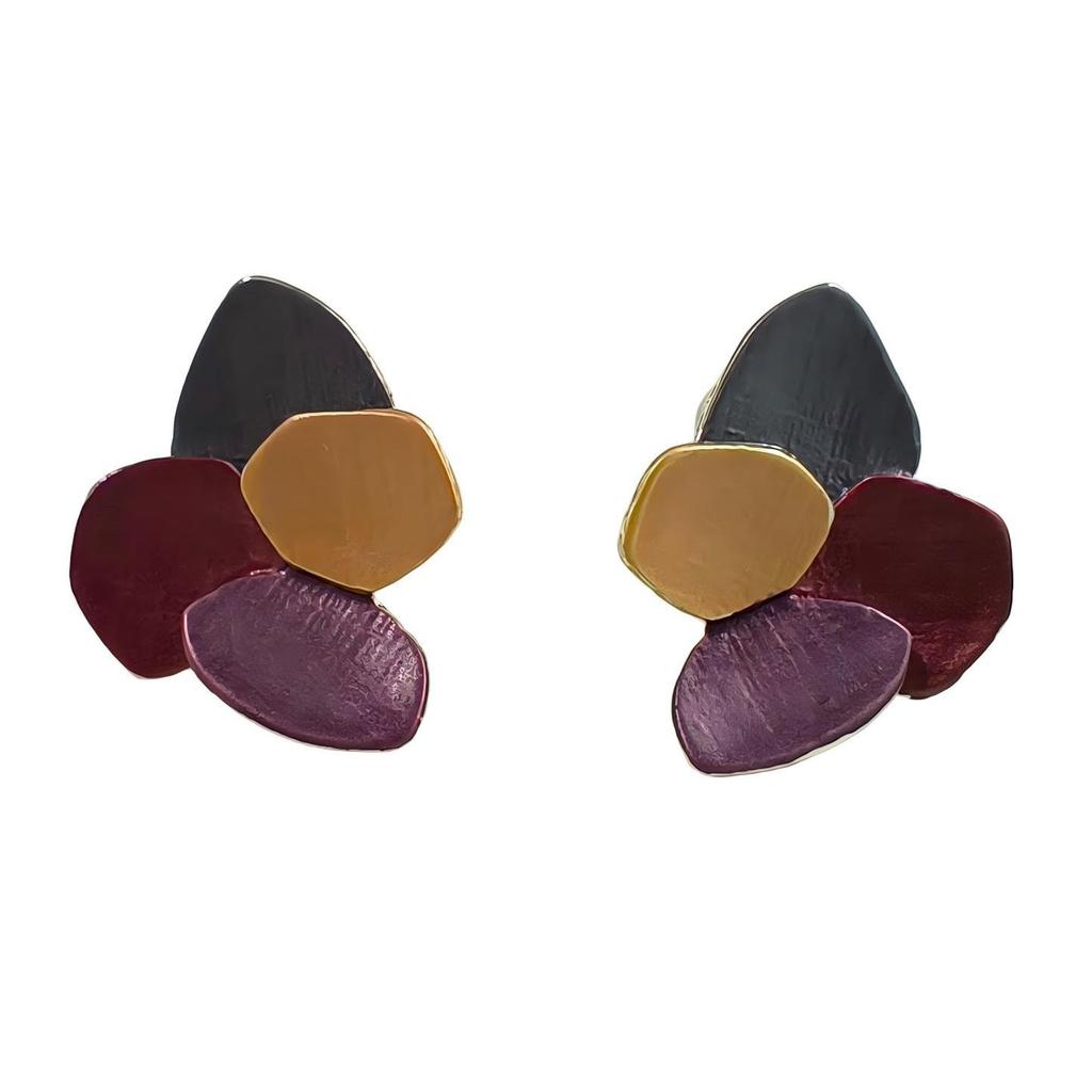 Hot-selling environmentally friendly alloy stud earrings hand-painted enamel color splicing petals design temperament versatile women's earrings