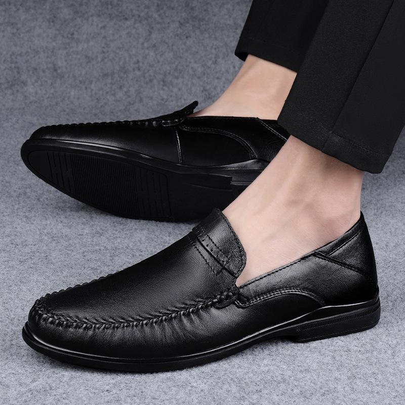 5 Men'S Shoes Leather Shoes Leather Business Casual Shoes Spring Low-Top Feet First Layer Cowhide Surface Single Shoes One Pedal