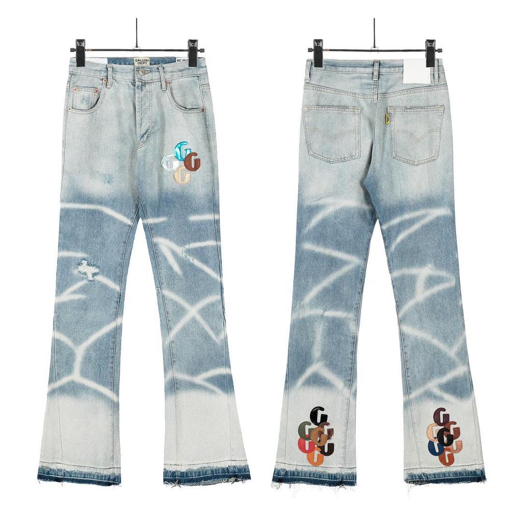 Ručně malované flekaté inkoustové patchworkové ležérní tepláky se stahovací šňůrkou, džínovina s mikro-rozšířenými nohavicemi, unisex dlouhé kalhoty