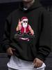 American Western Style Unisex Autumn Winter Print Hooded Long Sleeve Sweatshirt, DJ Turntable Santa Claus Print Hoodie, Trendy Cool Christmas Casual T