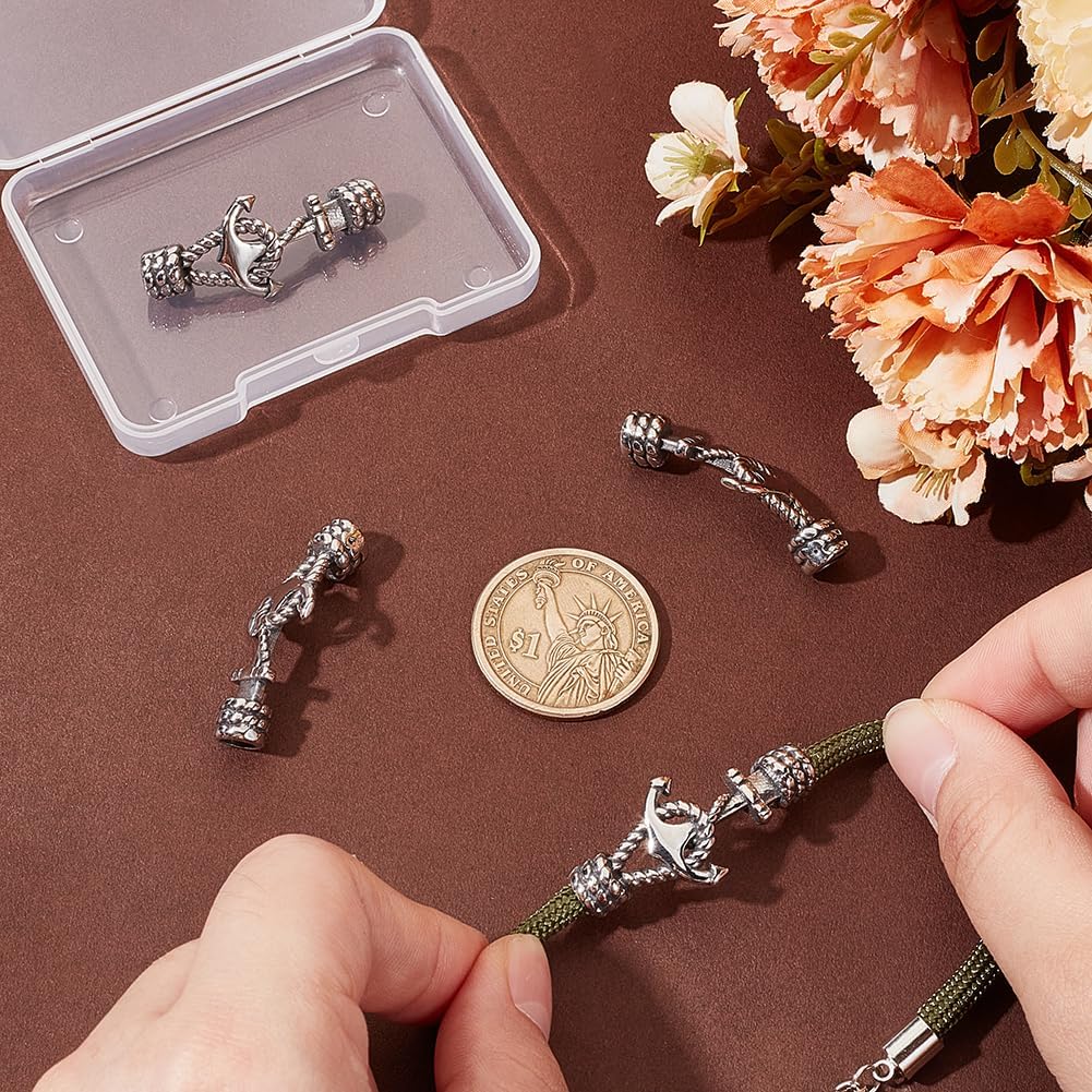 UNICRAFTALE 4 Sets Rope & Anchor Toggle Clasps 304 Stainless Steel Round Toggle Connectors Antique Silver IQ Toggle Clasps & Tbar Clasps for DIY