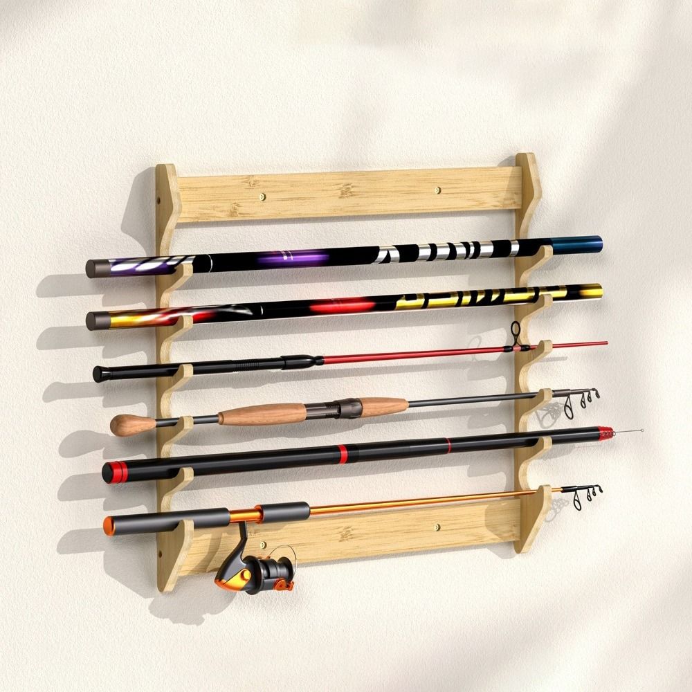 Bamboo Fishing Rod Storage Rack Large Capacity Space Saving Fishing Rod Display Rack Wall Mounted Fishing Rod Holder Living Room