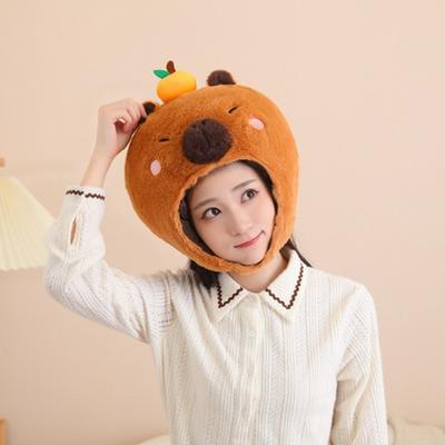 Plush Hood Animal Hat for Boys Girls Breathable Capybara Headwear Photo Props for Carnival Role Play Easter Christmas Halloween Costume Accessory