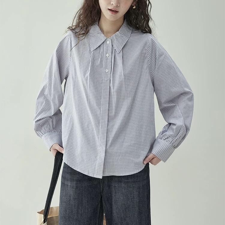 

Beidao Women s Spring Plaid Polo Collar Long-Sleeve Shirt S сірий колір/синій