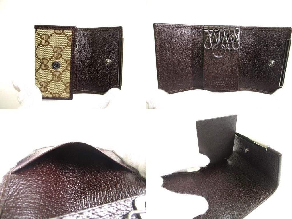 Authentic GUCCI GG Beige Canvas Brown Leather 6 Pics Key Chain #a511  Refurbished