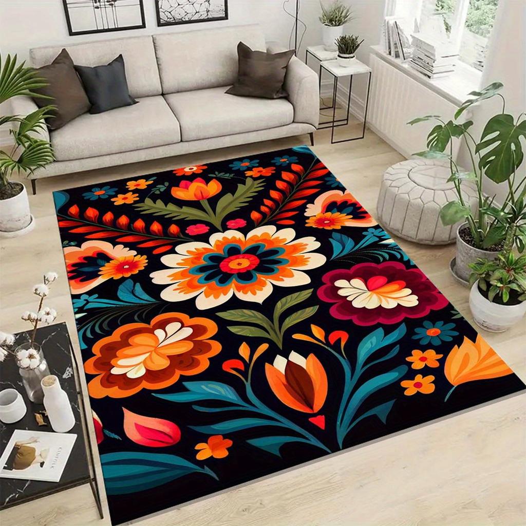 Chic Floral Non-Slip Rug - Washable, Perfect for Indoor/Outdoor Decor in Living Room, Bedroom, Kitchen, Office, Cafe & Restauran