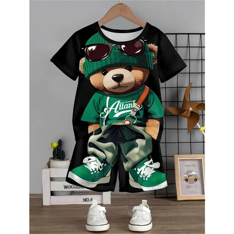 A new summer 2025 fashion 3D cute cartoon digital print casual comfortable breathable and lightweight children s set 110
