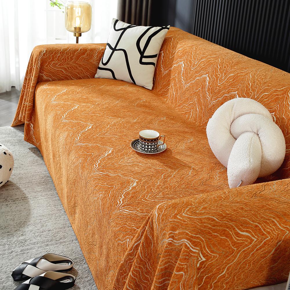 Chenille-Sofahandtuch mit Bergmuster für das Wohnzimmer, Wohndekor im nordischen Stil mit Quastenkanten, Dreisitzer-Sofagarnitur