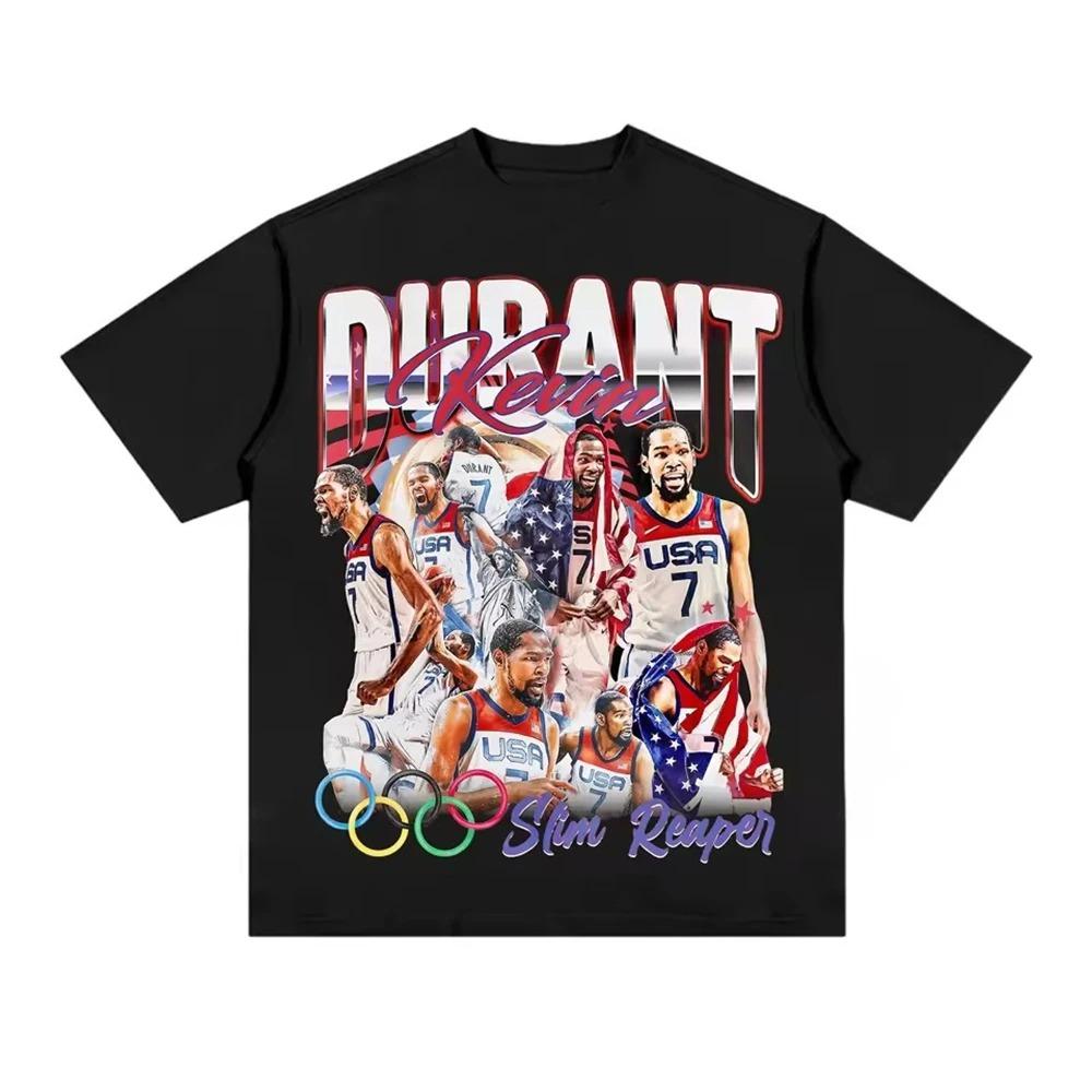 Retro Black Kevin Durant USA Olympic Team Basketball Star Vintage Collage Graphic Oversized Cotton Short-Sleeve T-Shirt 4XL