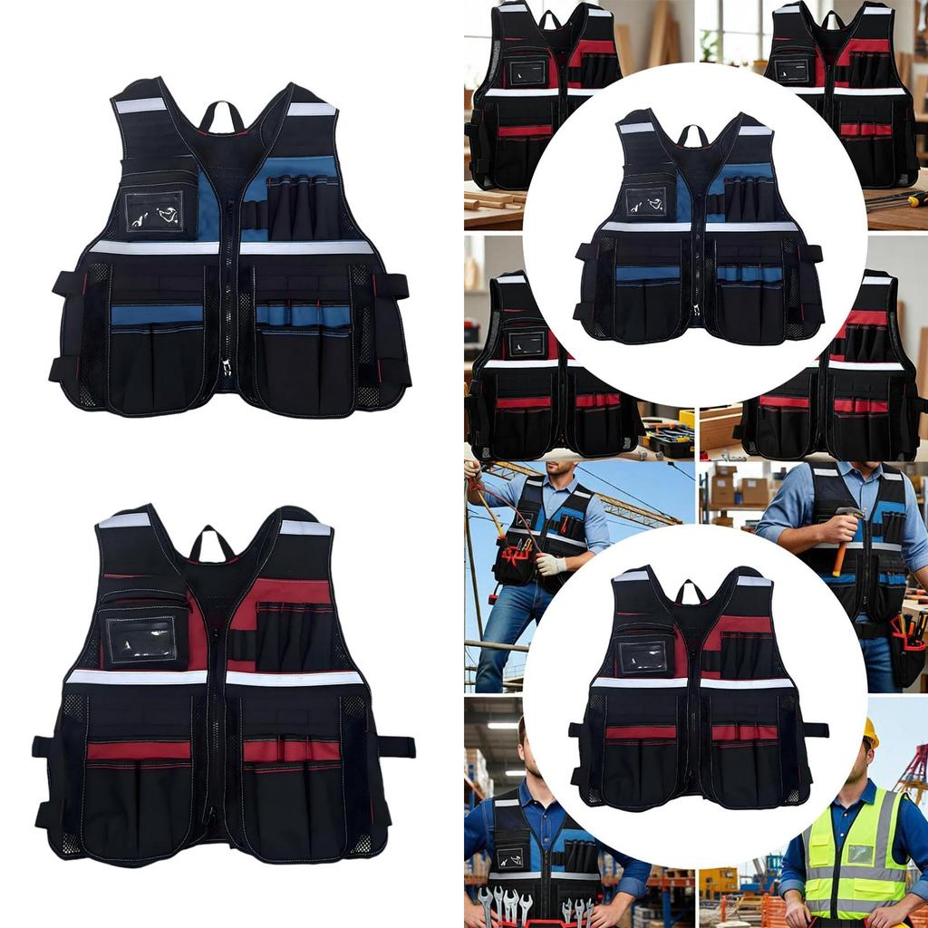 Electrician Work Vest Adjustable Utility Tool Organizer with Multiple Pockets Oxford Cloth Wear