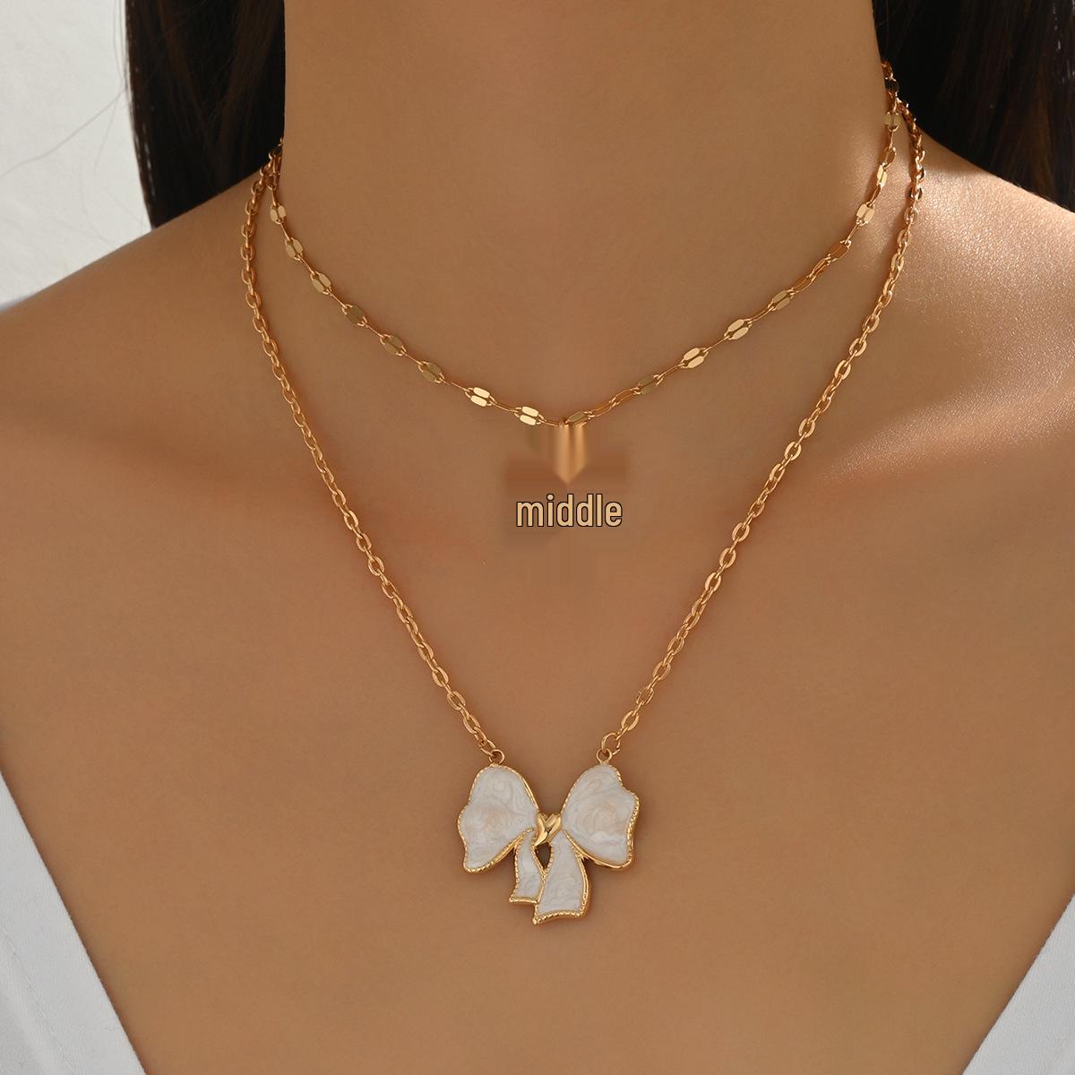 Элегантное корейское ожерелье-подвеска с бантом и покрытием из капельного масла