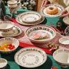 Ceramic Christmas Tableware Set with Handle, Soup Plate, Dinner Utensil, French Letter Cup, Steak Tray, Salad Bowl, Household