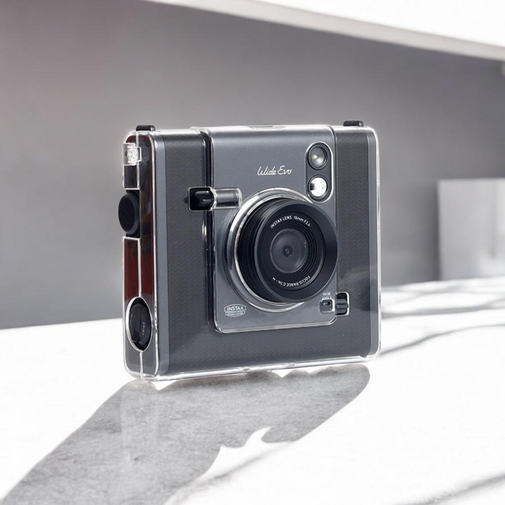 Kimyaoee Wide EVO Instant Film Camera with Clear Plastic Protective Case and Hard Camera Shoulder Strap for Fujifilm Instax Wide EVO Camera