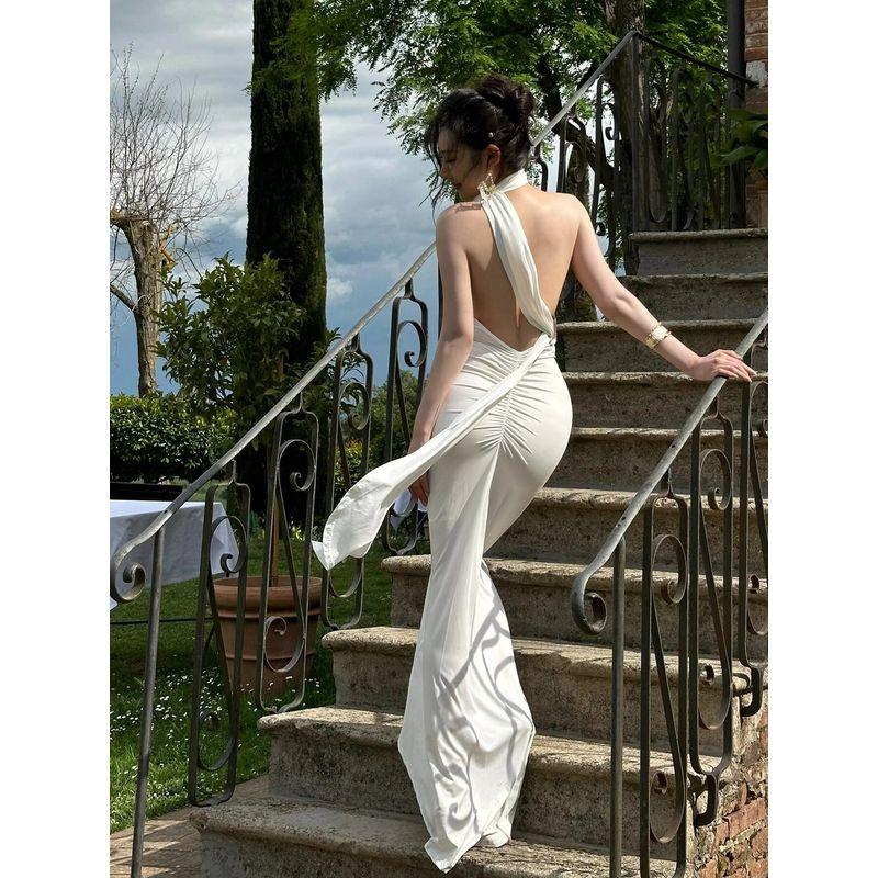 

Sexy Big Backless White Summer Sling Dress White Dress In Stock M