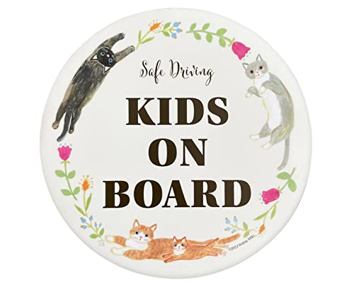 

pienihoho Ito Maki Оригинальная иллюстрация Магнит на автомобиль ДЕТИ НА БОРТУ Диаметр 14 см Знак безопасности Дорожная табличка Венок Иллюстрация Серия (Кот и Фло