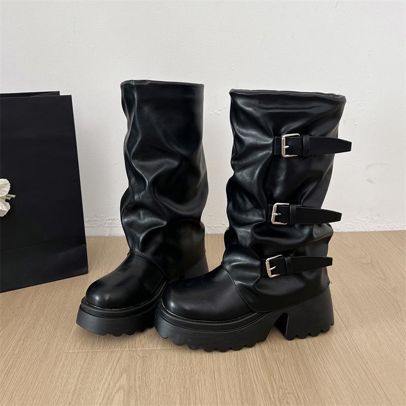 Off-white fashion popular thin medium and long boots women's shoes 2025 new autumn small thin thick heel Martin boots