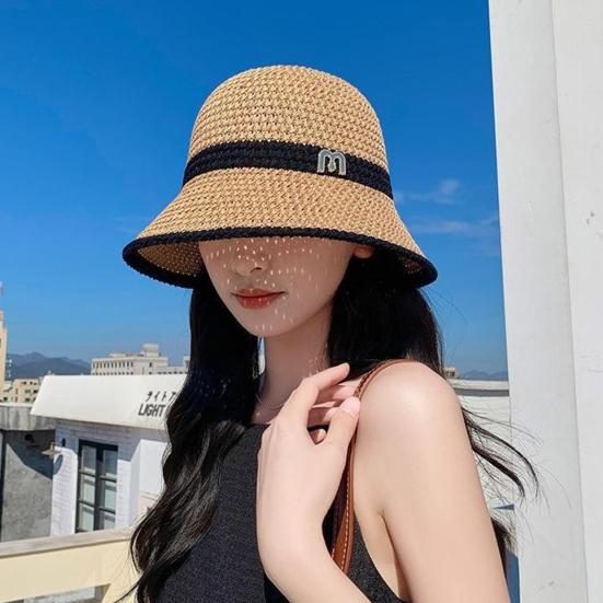 Women Fisherman Hat Hollowed-Out Design Sun Protection Hat Wide Brim Braided Basin Hat Summer Accessory