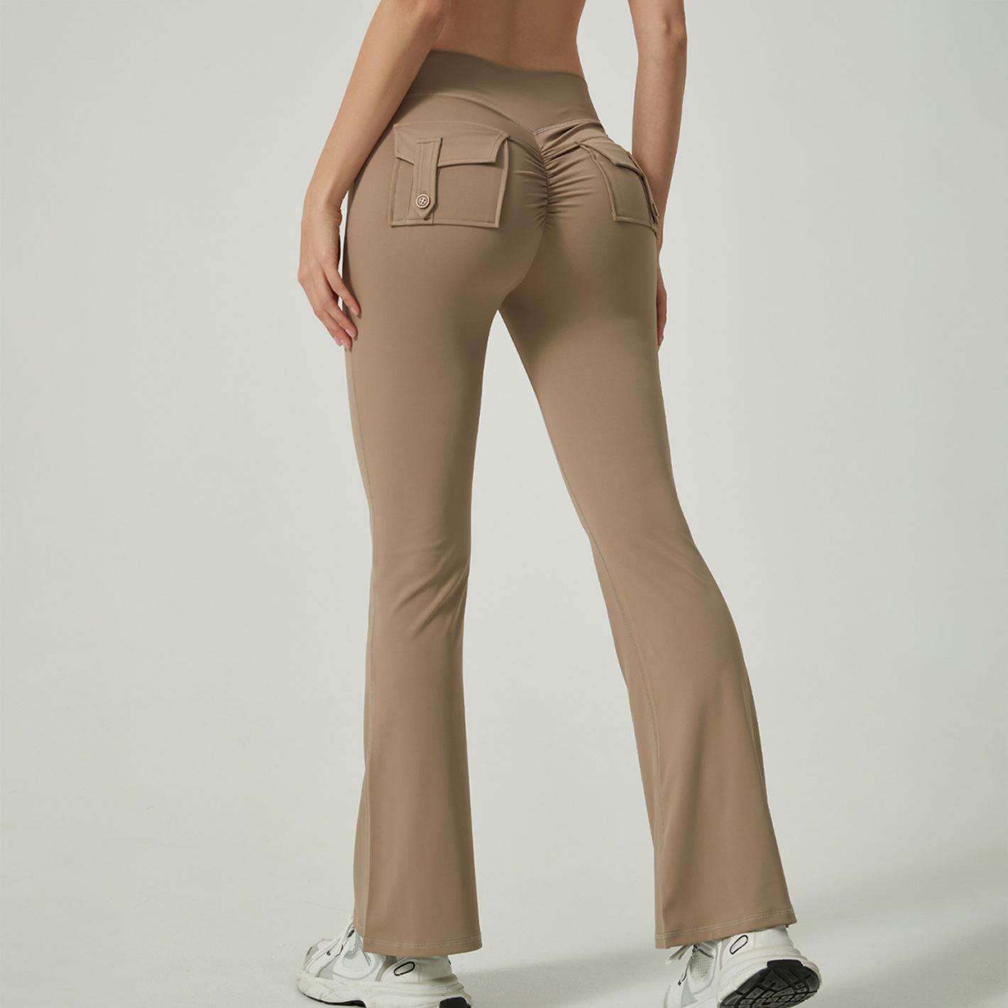 

Европейские и американские шорты для йоги с высокой талией и карманами - женские расклешенные брюки для фитнеса с подтяжкой бедер Medium