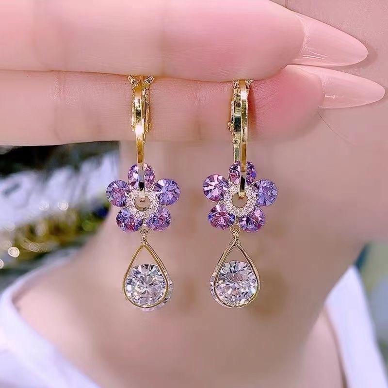 Fashion Women's Heart Zircon Flower Earrings Drop Earrings Engagement Earrings For Women Jewelry Wedding Party Gift XYZ