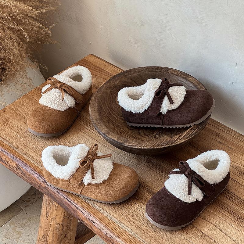 New Winter Trendy Children Snow Shoes Suede Leather Lazy Loafers Boots Shoes Girl Fashion Plush Leisure Platform Sneakers I10026