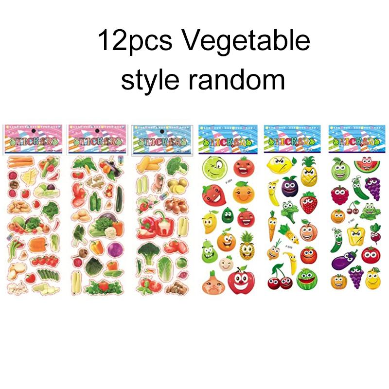 6/12/24pcs 3D Bubble Sticker Fruits And Vegetables Various Styles Reusable Children Sticker Toy Birthday Gift for Boys Girls TMZ