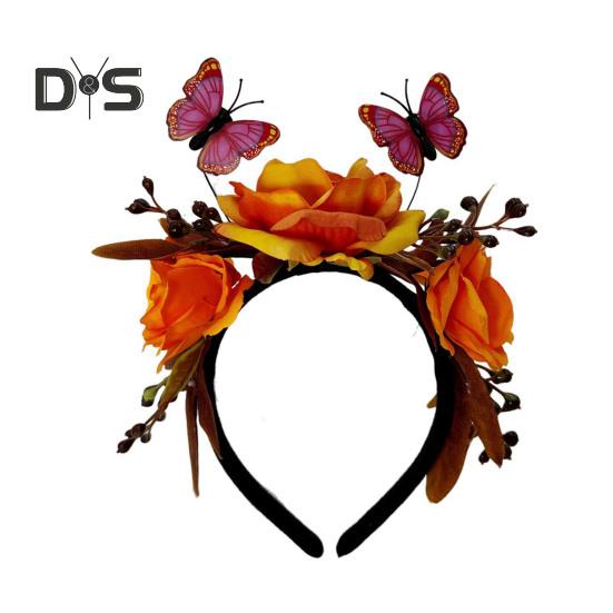 

Обруч для волос на Хэллоуин, имитация роз, бабочки, декоративная повязка на голову, эластичный головной убор, костюм для косплея, аксессуар для вечеринки оранжевый