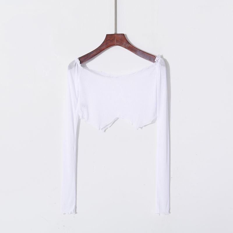 

Хлопковый Топ с Длинным Рукавом Ультракороткий Удобный Универсальный Базовый White S