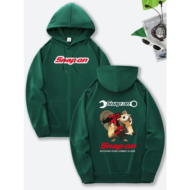 Wrench‑critter Men Hoodie Front Bold Red‑white Chest Text Print, Back Cartoon Squirrel with Wrench Graphic Pullover for Trendy Daily Street Outfits