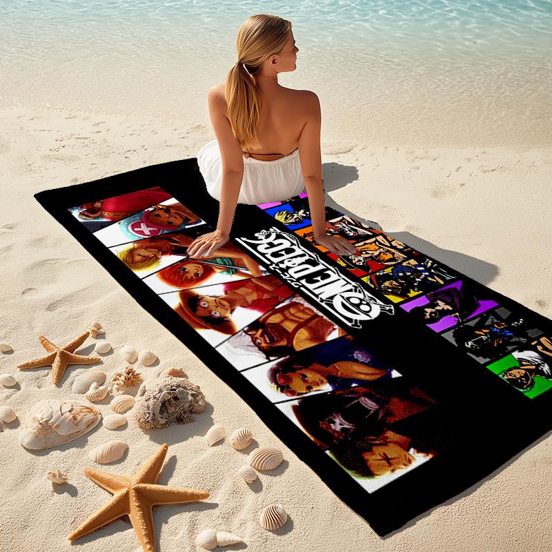 Classic Japanese Element Cartoon ONE PIECE Monkey D. Luffy Beach Towel Outdoor Camping Vacation Swimming Beach Towel Outdoor Absorbent Bath Towel Y12