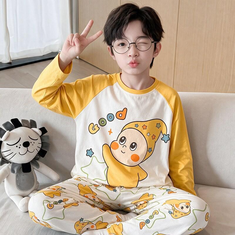 Boys Cotton Pajama Set Long Sleeve Thin Winter Sleepwear Kids 8 Years Cartoon Print Comfortable Home Wear