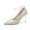 86108 silver high heels women's stiletto spring 2025 new pointed crystal wedding shoes pearl strap single shoes