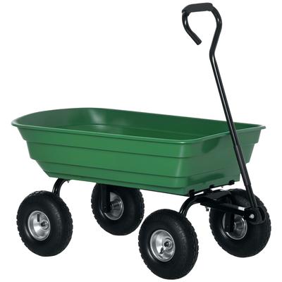 Garden Cart 100L Load 250 Kg, 4 Pneumatic Wheels Hand Trailer for Outdoor Use 108 X 52 X 100 Cm Steel Green