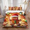 3pcs Gingerbread Man Christmas Decorations, Festive Bedding Set with One Quilt Cover and Two Pillowcases (No Core), Anime Cartoon Design