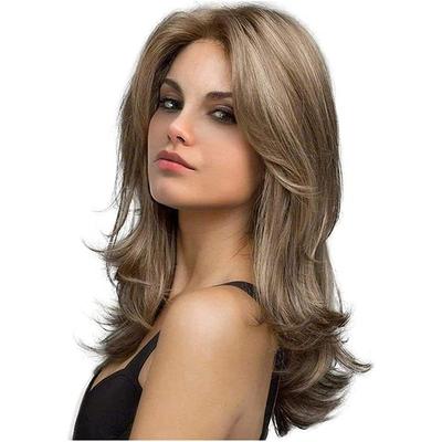 Peruci ondulate medii lungi Perucă pentru femei Perucă sintetică stratificată maro blondă Peruci pentru costum pentru utilizare zilnică Perucă din fibră rezistentă la căldură