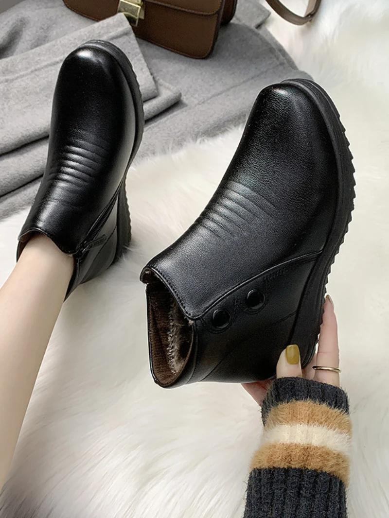 

Модные зимние женские сапоги 2024 года, модные сапоги для мам, модные короткие сапоги из мягкой кожи, босые сапоги на платформе для отдыха на открытом воздухе, женская обувь 36 чёрный