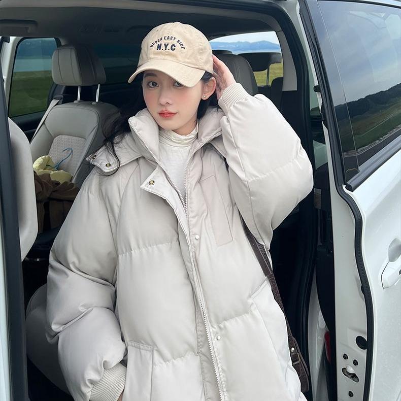 Thickened Bread Coat Solid-colored Cotton-padded Jacket for Women Loose Mid-length Korean-style Down Jacket for Women Winter Coat Cotton-padded Jacket