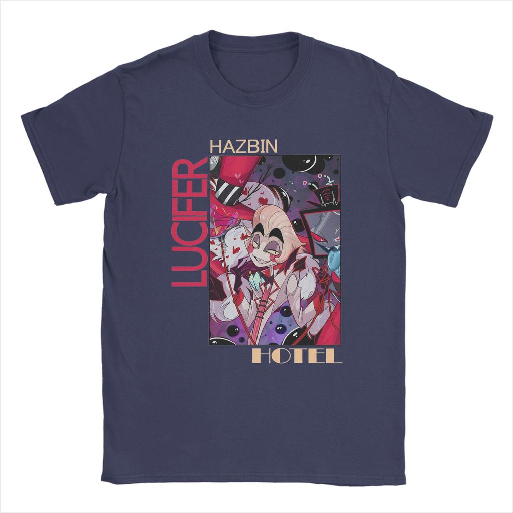 Men's Hazbins Hotels Lucifer Anime T Shirt  Pure Cotton Tops Funny Short Sleeve Crewneck Tee Shirt New Arrival T-Shirts