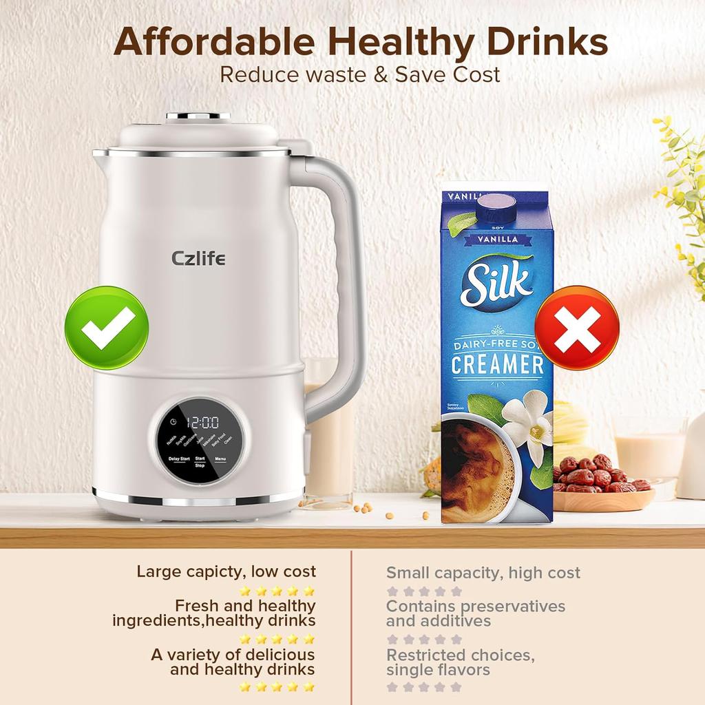 N7 Notenmelk Maker 50oz, Zelfgemaakte Amandel-, Soja-, Havermout- & Kokosmelk, Sap, Smoothies, Babyvoeding, Uitgestelde Start, Warm Houden, Zelfreinigend