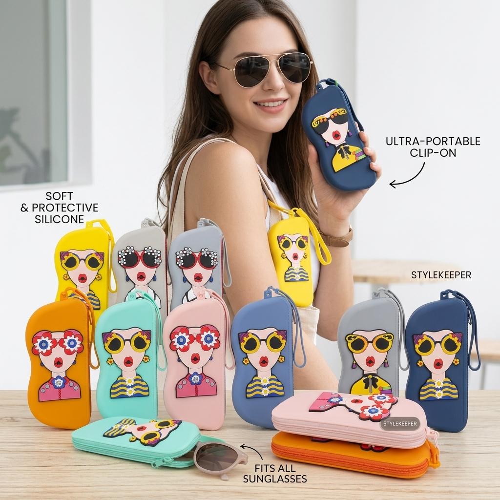 Glasses Case Decorative Eyewear Storage Bag Sunglasses Holder Cartoon-Style Silicone Glasses Bag For Gift Personal Use Daily Use