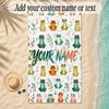 Frog Theme Soft Beach Towel Personalized Custom Name Text Towel Portable for Beach Pool Travel