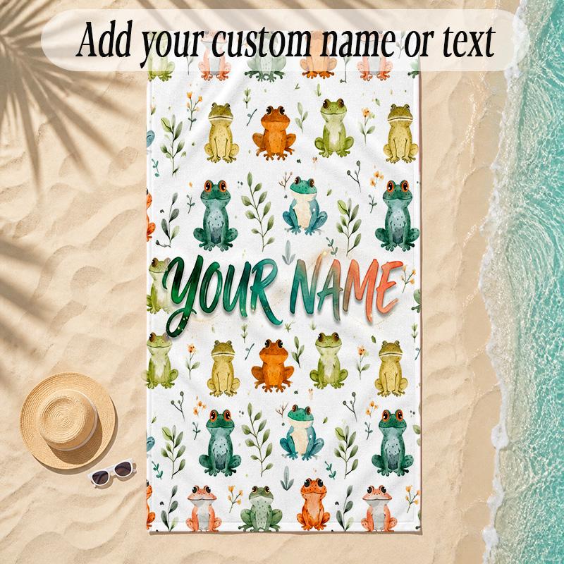 Frog Theme Soft Beach Towel Personalized Custom Name Text Towel Portable for Beach Pool Travel